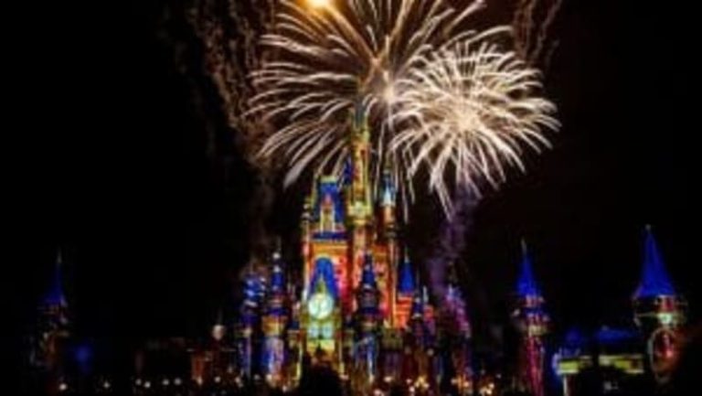 Fireworks over Walt Disney World's famous Cinderella Castle.