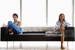 Couple giving each other the silent treatment, relationship anxiety, trust issues