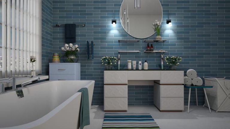 DIY Storage, courtesy of https://pixabay.com/photos/bathroom-blue-tile-design-white-3563272/