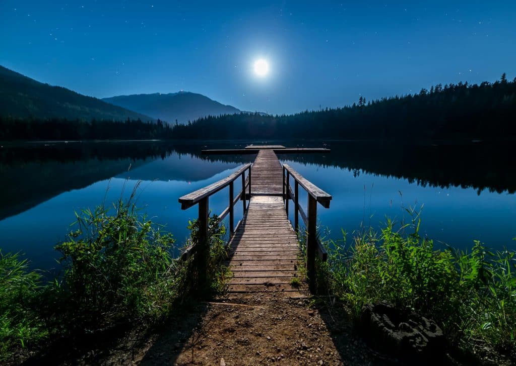 full moon, moon, lake, night sky, water, zen