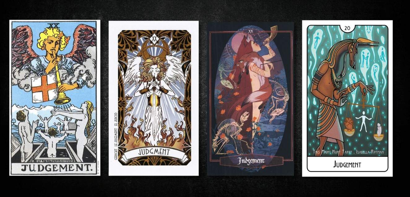 Judgement, as found in: Rider Waite, Magic Manga Tarot, Children of Lita, This Might Hurt Tarot