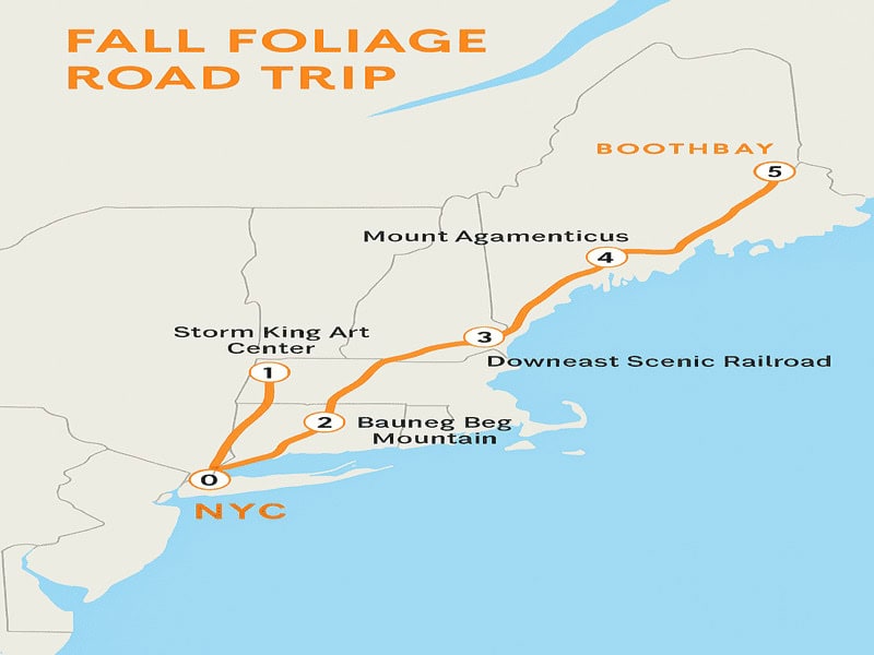 East Coast Fall Road Trip map.