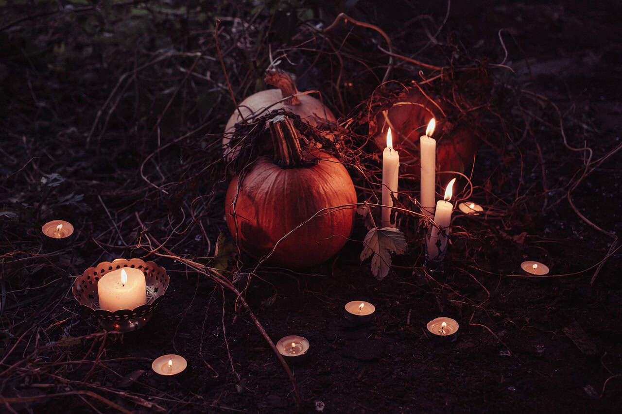 pumpkin, trick or treat, halloween, november, nature, grass, fruit, crops, candle, dark, halloween decorating,